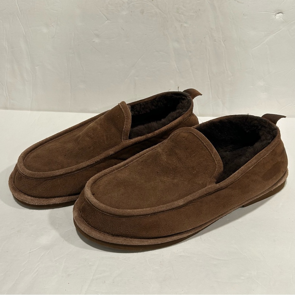 LL Bean Wicked Good Men's Slippers Brown Suede Shearling Warm Moccasin, Size 10M - Picture 1 of 10